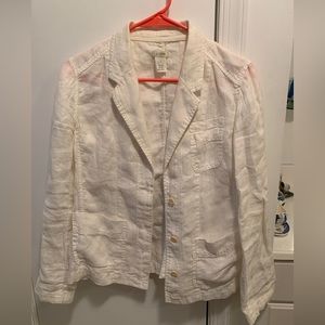 J crew size 0 white linen unstructured jacket blazer chore coat coastal chic